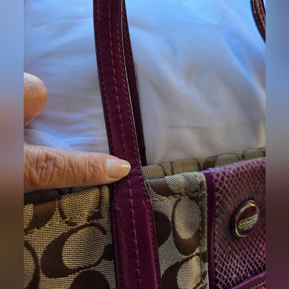 Coach Tan and Red Signature Tote Bag - Picture 7 of 16